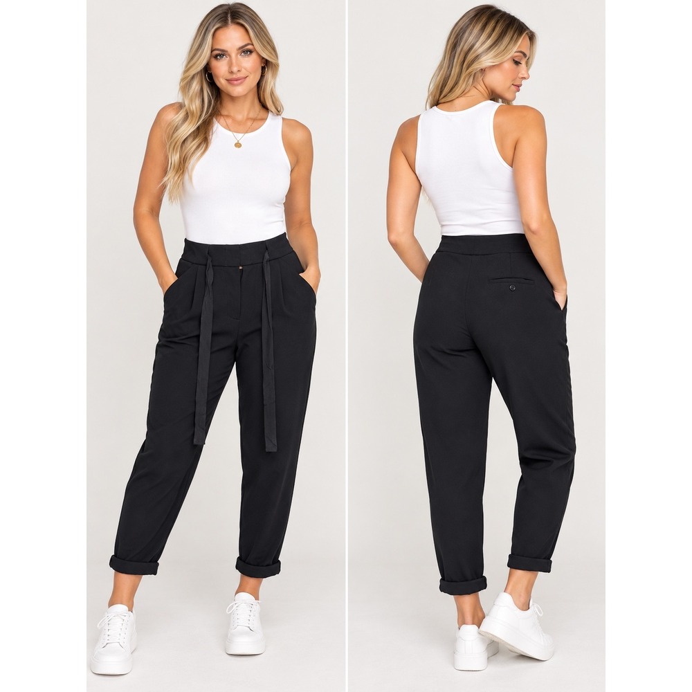 Aritzia Wilfred Tie-Front Pant Black High Waisted Crepe Tapered Trousers Size 00